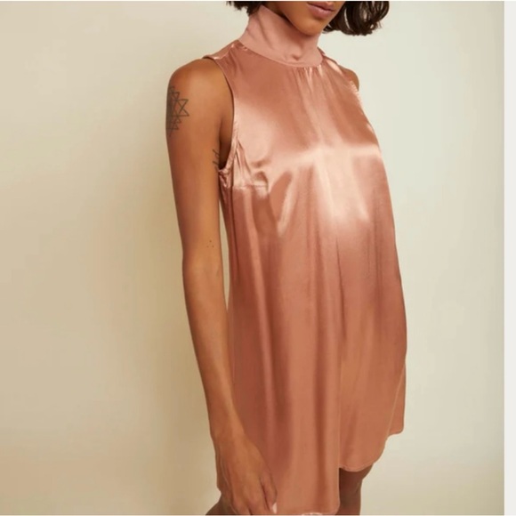 Nation LTD Jett Mock Neck Satin Dress in Bisou - Picture 1 of 6
